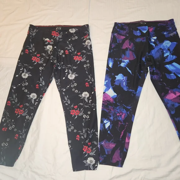 Bundle Calvin Klein Women's Leggings Blue Abstract & Black Floral Size XL. #A03 - Picture 3 of 8
